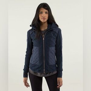 Lululemon Fleecy Keen Jacket color Inkwell w/ removable hood & rose gold zippers